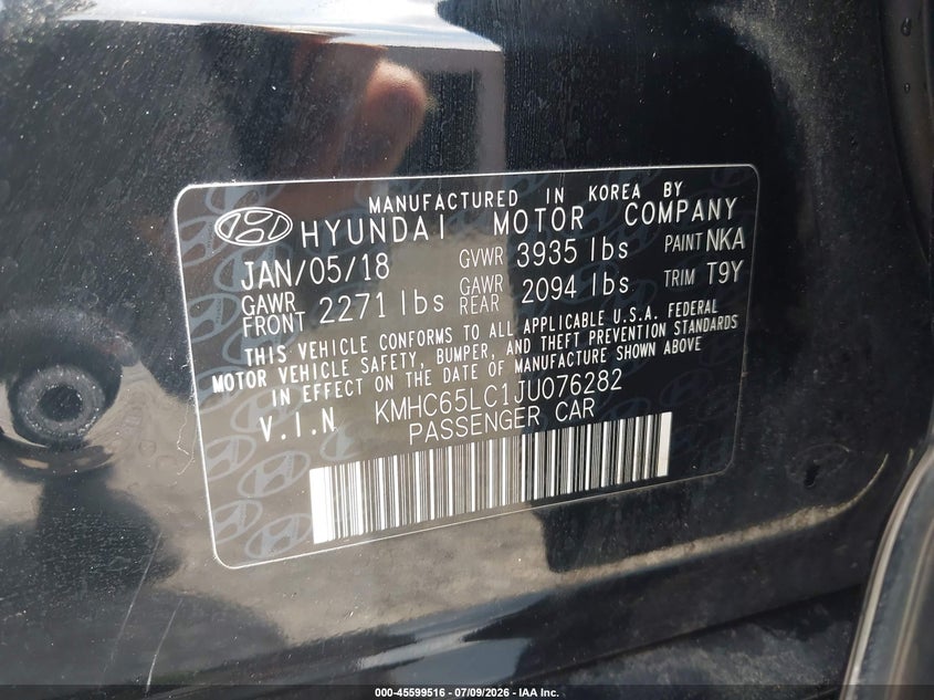 2018 Hyundai Ioniq hybrid VIN KMHC65LC1JU076282 IAAI salvage auction — NORMAL WEAR, Sf97 (New York), sold $25 on 2026-07-23 (photo 9)