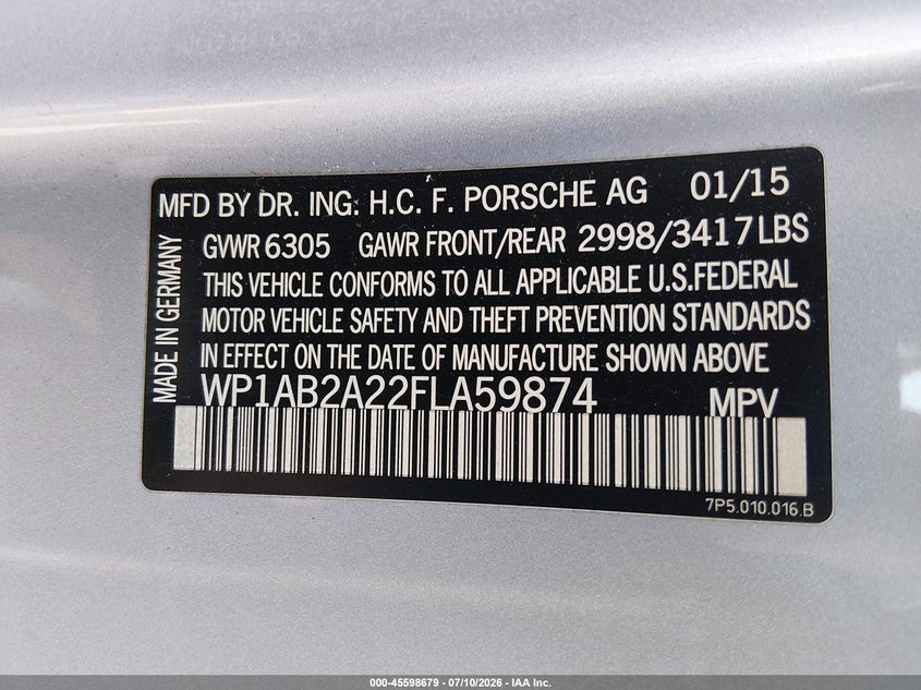 2015 Porsche Cayenne VIN WP1AB2A22FLA59874 IAAI salvage auction — NORMAL WEAR, Repossessed (Missouri), sold $5,800 on 2026-08-18 (photo 9)