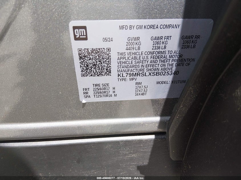 2025 Chevrolet Trailblazer VIN KL79MRSLXSB025340 IAAI salvage auction — ALL OVER, Salvage (Connecticut), sold $2,750 on 2026-08-01 (photo 9)