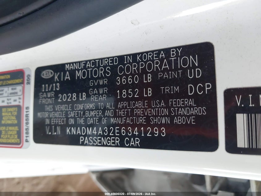 2014 Kia Rio VIN KNADM4A32E6341293 IAAI salvage auction — NORMAL WEAR, Clear-Dealer Only (Arizona), sold $650 on 2026-07-28 (photo 9)