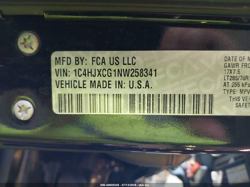 2022 Jeep Wrangler / VIN 1C4HJXCG1NW258341 IAAI salvage auction — SIDE, Scrap (Michigan), sold $8,300 on 2026-08-26 (photo 9)