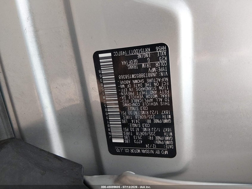 2025 Nissan Rogue VIN JN8BT3BB5SW158368 IAAI salvage auction — REAR END, Enterprise Vehicles Clear Only (New Jersey), sold $14,100 on 2026-07-16 (photo 9)
