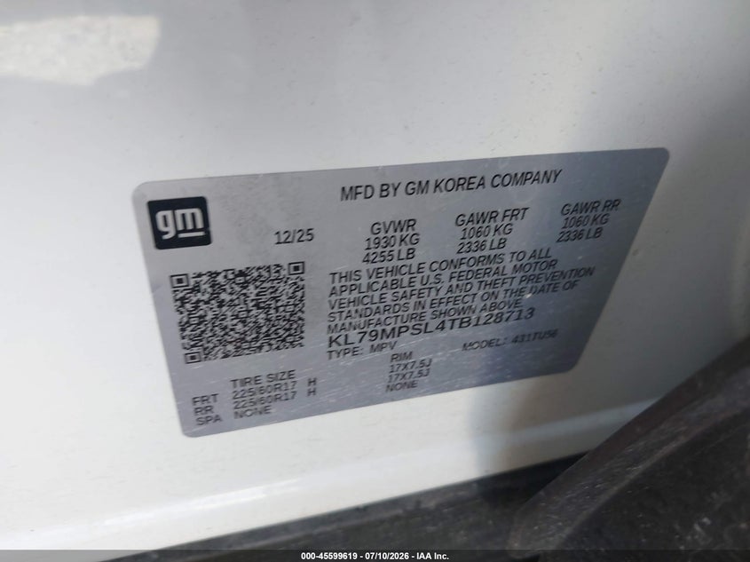 2026 Chevrolet Trailblazer VIN KL79MPSL4TB128713 IAAI salvage auction — SIDE, Original (Texas), sold $2,650 on 2026-07-16 (photo 9)