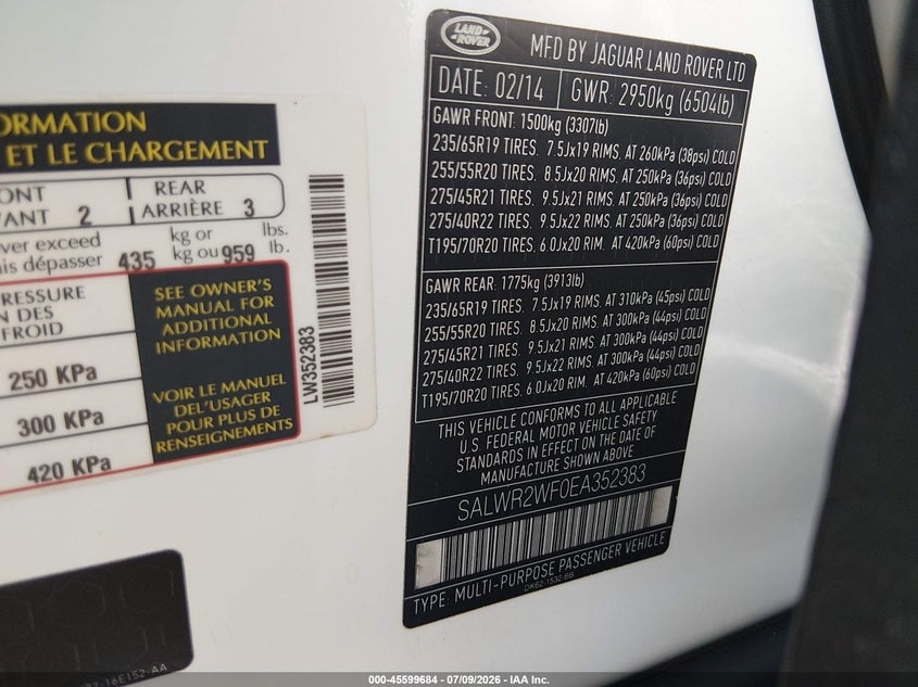 2014 Land rover Range rover sport VIN SALWR2WF0EA352383 IAAI salvage auction — REPOSSESSION, Repossession Paperwork (North Carolina), sold $750 on 2026-07-21 (photo 9)