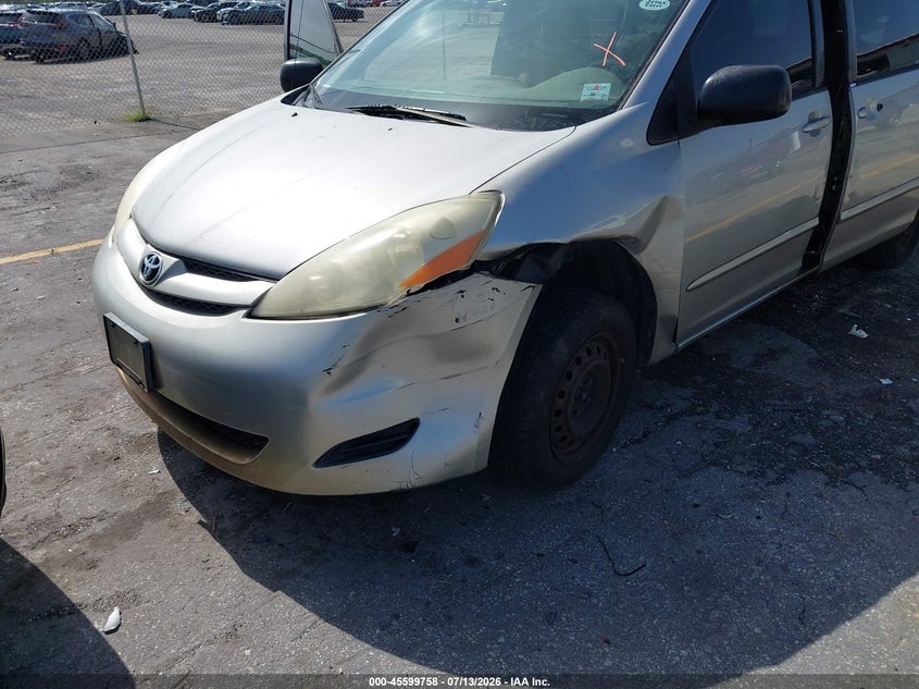 2008 Toyota Sienna VIN 5TDZK23C28S205900 IAAI salvage auction — LEFT FRONT, Rebuildable (Florida), sold $350 on 2026-07-29 (photo 6)