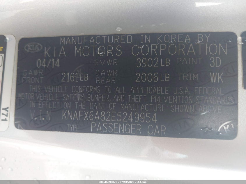 2014 Kia Forte VIN KNAFX6A82E5249954 IAAI salvage auction — REAR END, Salvage (North Carolina), sold $575 on 2026-07-29 (photo 9)