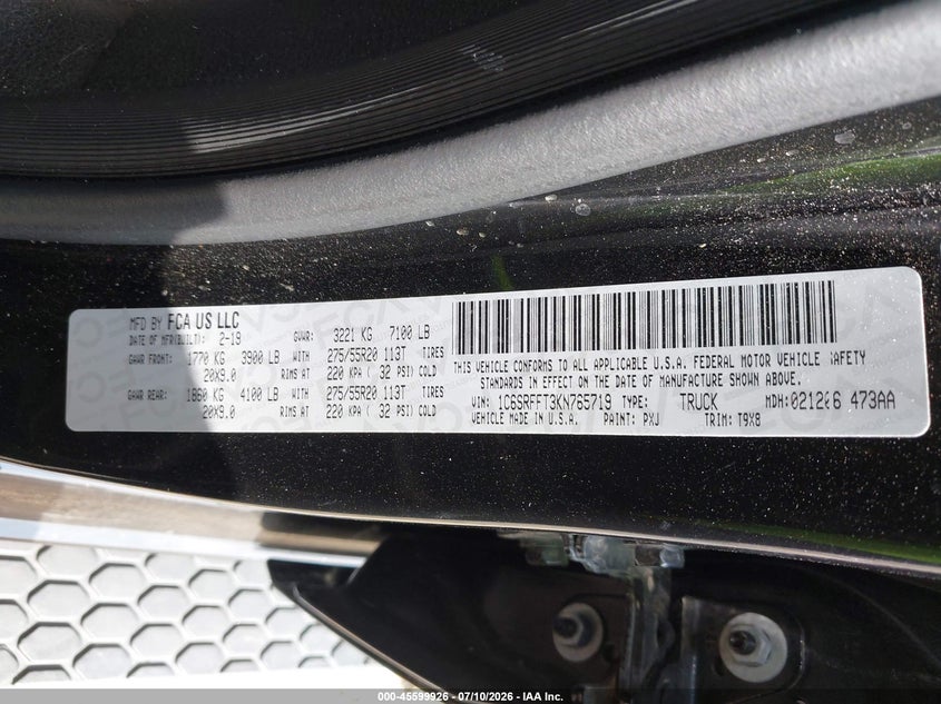 2019 Ram 1500 VIN 1C6SRFFT3KN765719 IAAI salvage auction — FRONT END, Salvage (Indiana), sold $8,050 on 2026-09-02 (photo 9)