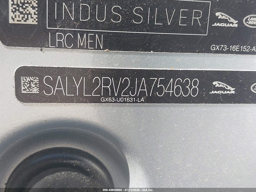 2018 Land rover Range rover velar VIN SALYL2RV2JA754638 IAAI salvage auction — NORMAL WEAR, Clear (Maryland), sold $9,100 on 2026-07-23 (photo 9)