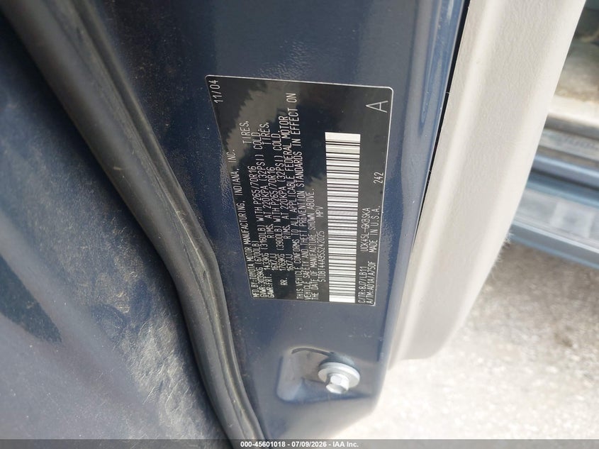 2005 Toyota Sequoia VIN 5TDBT44A95S242025 IAAI salvage auction — NORMAL WEAR, Clear (Pennsylvania), sold $1,350 on 2026-07-17 (photo 9)