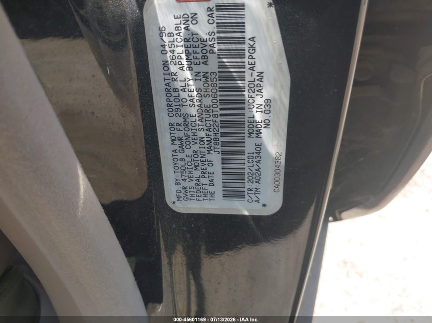 1996 Lexus Ls 400 VIN JT8BH22F8T0060853 IAAI salvage auction — NORMAL WEAR, Clear (Oklahoma), sold $75 on 2026-07-22 (photo 9)