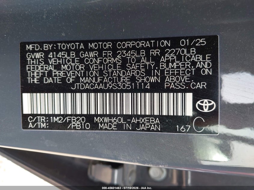 2025 Toyota Prius VIN JTDACAAU9S3051114 IAAI salvage auction — UNDERCARRIAGE, Enterprise Vehicles Clear Only (Texas), sold $8,000 on 2026-07-15 (photo 9)