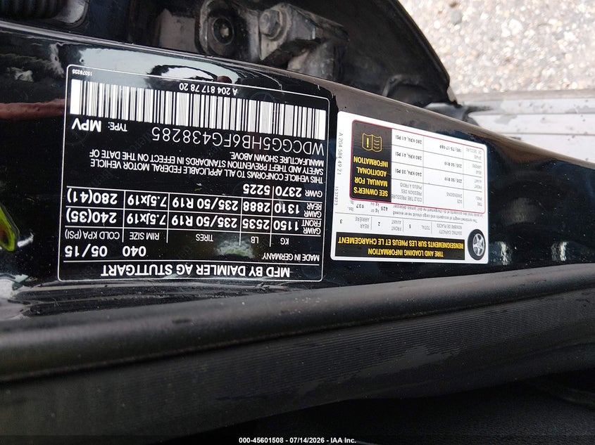 2015 Mercedes-benz Glk-klasse VIN WDCGG5HB6FG438285 IAAI salvage auction — LEFT FRONT, Salvage (Texas), sold $2,550 on 2026-07-29 (photo 9)