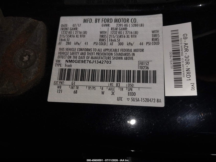 2018 Ford Transit connect VIN NM0GE9E76J1342703 IAAI salvage auction — RIGHT FRONT, Sf97 (New York), sold $11,150 on 2026-07-31 (photo 9)