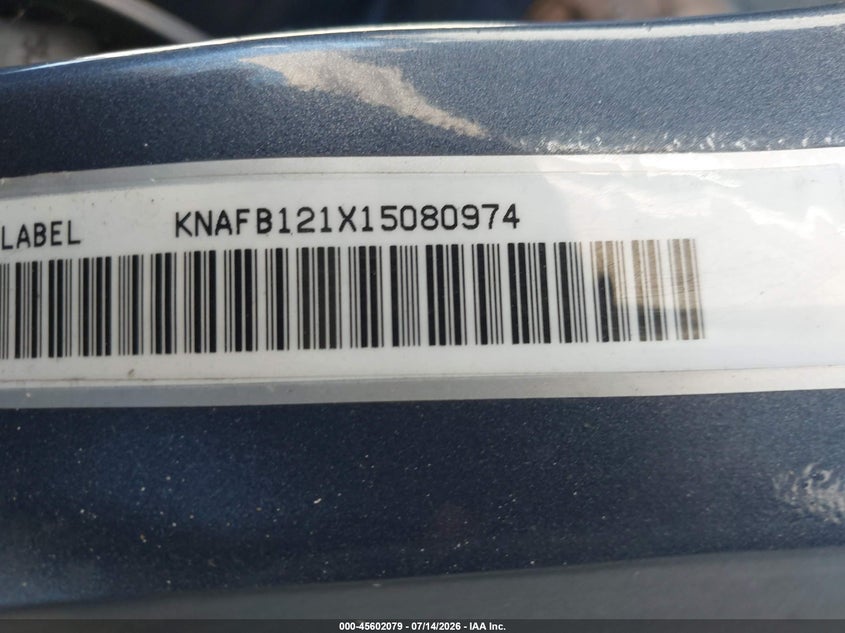 2001 Kia Sephia VIN KNAFB121X15080974 IAAI salvage auction — NORMAL WEAR, Clear - Dealer Only (California), sold $200 on 2026-07-20 (photo 9)