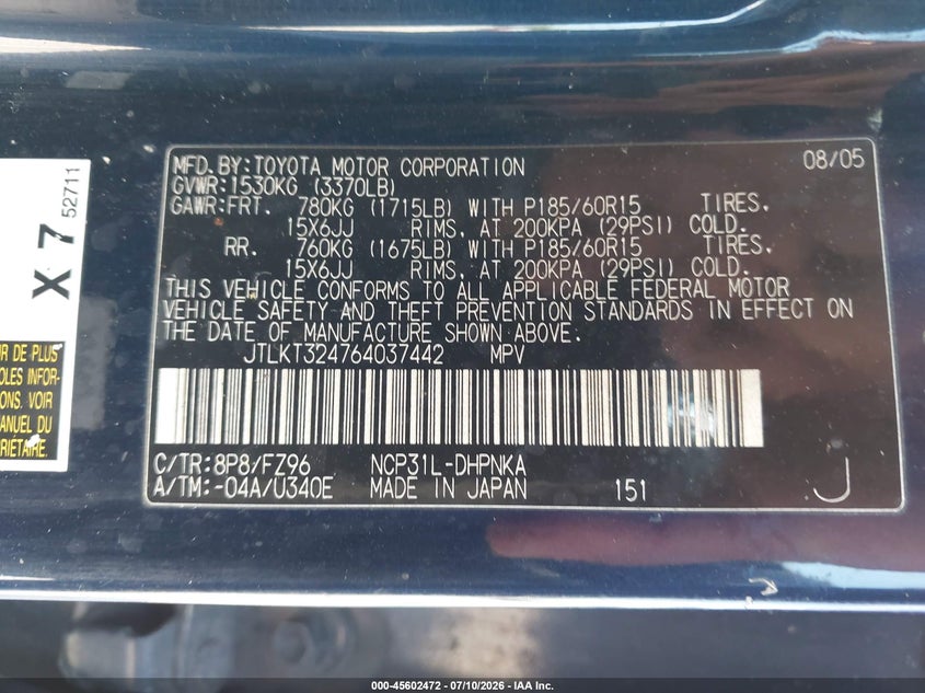 2006 Scion Xb VIN JTLKT324764037442 IAAI salvage auction — FRONT END, Salvage (Texas), sold $125 on 2026-08-03 (photo 9)