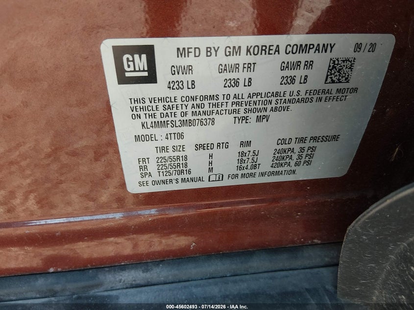 2021 Buick Encore gx VIN KL4MMFSL3MB076378 IAAI salvage auction — ELECTRICAL, Rebuildable (Florida), sold $1,900 on 2026-07-28 (photo 9)