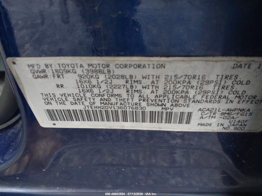 2003 Toyota Rav4 VIN JTEHH20V136076830 IAAI salvage auction — NORMAL WEAR, Clear (Virginia), sold $1,250 on 2026-07-21 (photo 9)