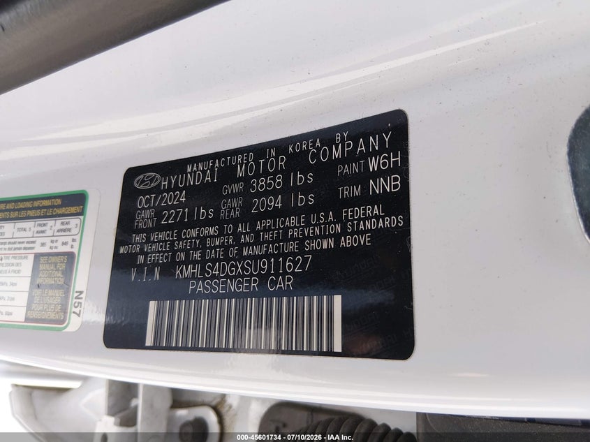 2025 Hyundai Elantra VIN KMHLS4DGXSU911627 IAAI salvage auction — FRONT END, Salvage Title, sold $9,100 on 2026-07-18 (photo 9)