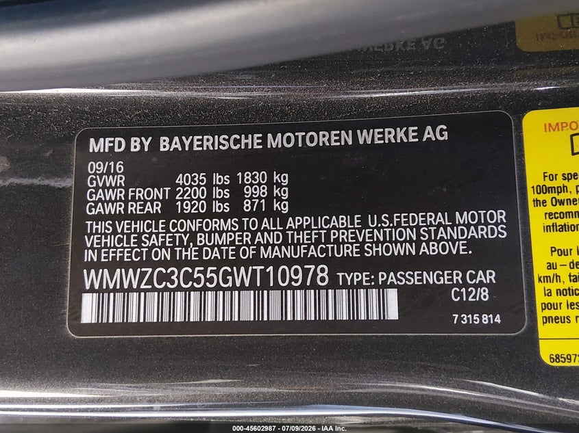 2016 Mini Countryman VIN WMWZC3C55GWT10978 IAAI salvage auction — REAR END, Salvage Title, sold $1,950 on 2026-08-06 (photo 9)