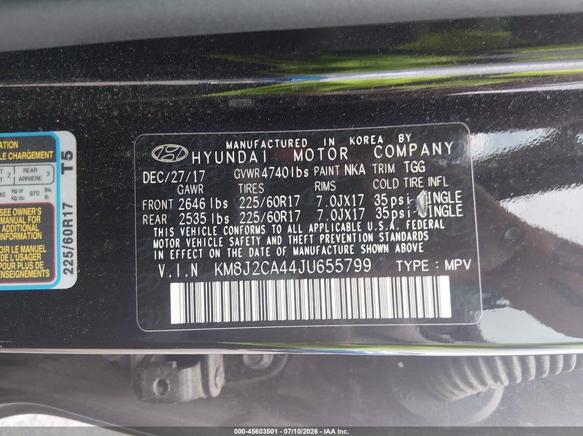2018 Hyundai Tucson VIN KM8J2CA44JU655799 IAAI salvage auction — NORMAL WEAR, Sf97 (New York), sold $9,275 on 2026-08-20 (photo 9)