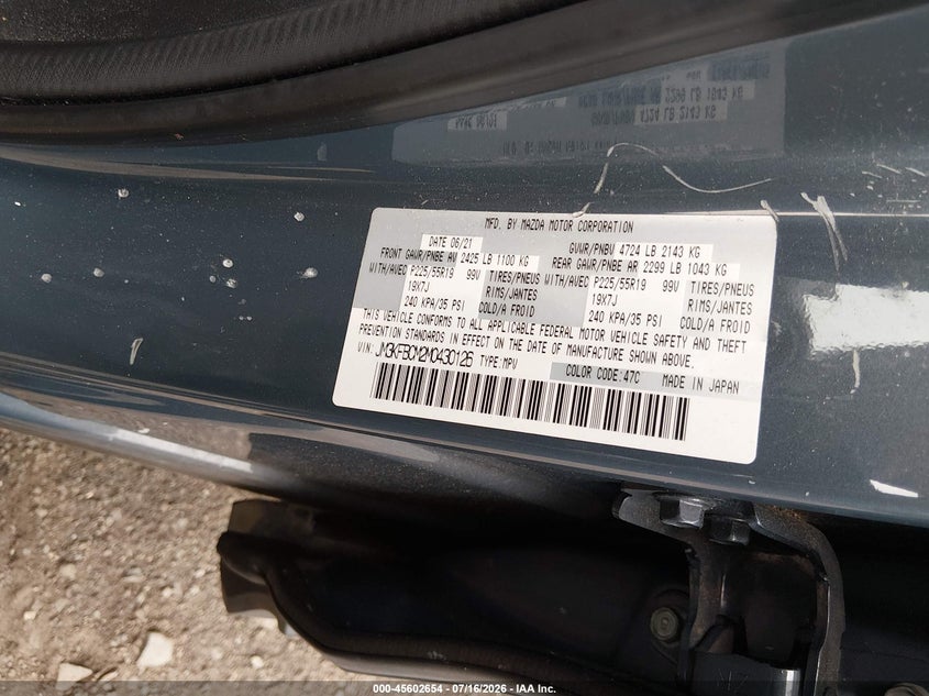 2021 Mazda Cx-5 VIN JM3KFBCM2M0430126 IAAI salvage auction — FRONT END, Salvage Title, sold $5,300 on 2026-07-29 (photo 9)