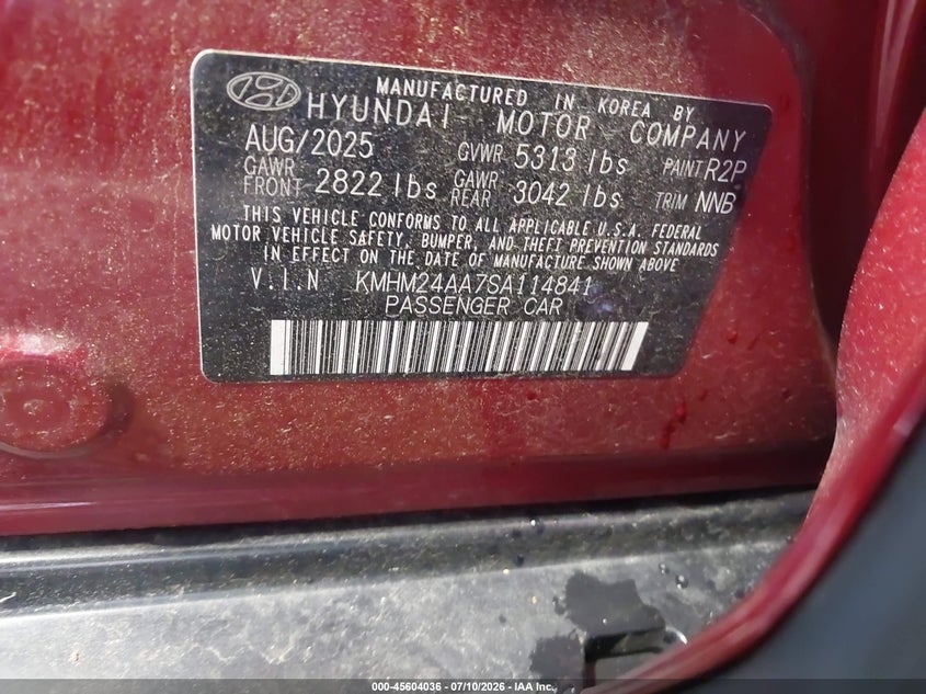 2025 Hyundai Ioniq 6 VIN KMHM24AA7SA114841 IAAI salvage auction — FRONT END, Salvage Title, sold $3,050 on 2026-07-30 (photo 9)