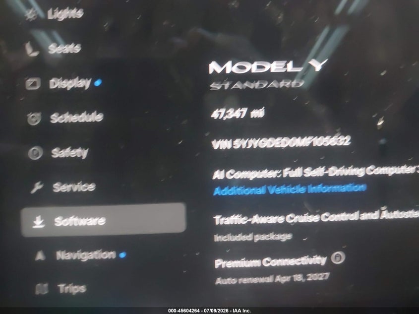 2021 Tesla Model y VIN 5YJYGDED0MF105632 IAAI salvage auction — SUSPENSION, Salvage Title, sold $11,900 on 2026-08-27 (photo 7)