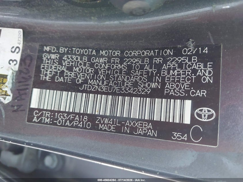 2014 Toyota Prius v VIN JTDZN3EU7E3342329 IAAI salvage auction — NORMAL WEAR, Clear (Illinois), sold $525 on 2026-07-28 (photo 9)