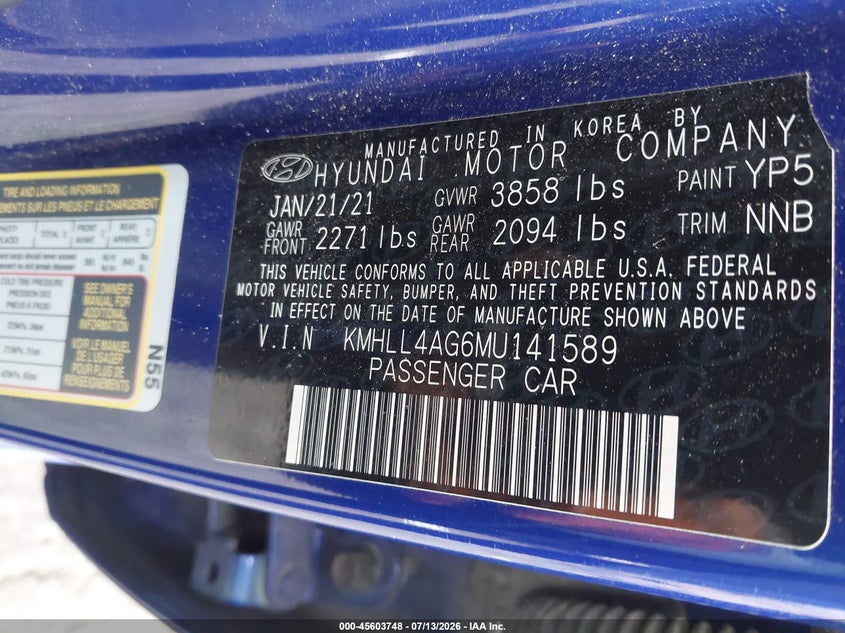 2021 Hyundai Elantra VIN KMHLL4AG6MU141589 IAAI salvage auction — FRONT END, Salvage (California), sold $25 on 2026-07-28 (photo 9)