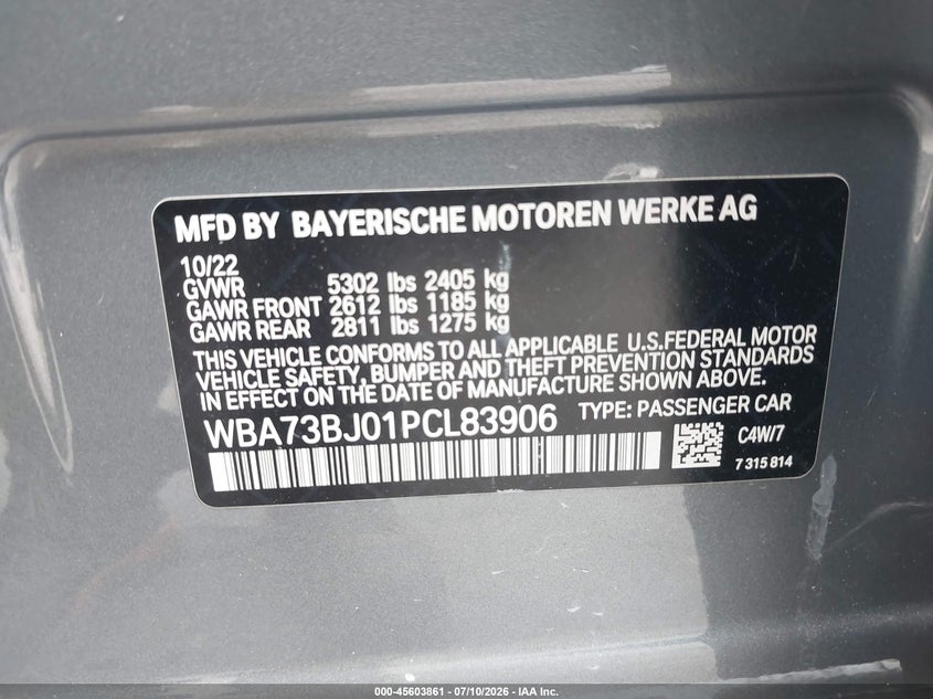 2023 BMW 5er VIN WBA73BJ01PCL83906 IAAI salvage auction — LEFT & RIGHT, Mv-907A (New York), sold $19,325 on 2026-08-20 (photo 9)