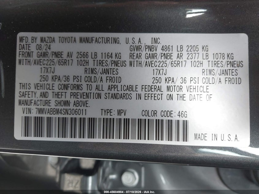 2025 Mazda Cx-50 VIN 7MMVABBM4SN306011 IAAI salvage auction — LEFT SIDE, Salvage (Pennsylvania), sold $9,050 on 2026-08-22 (photo 9)