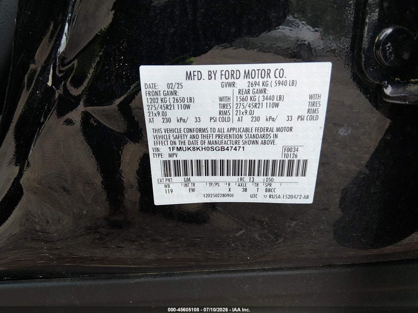 2025 Ford Explorer VIN 1FMUK8KH0SGB47471 IAAI salvage auction — SIDE, Salvage Title, sold $17,200 on 2026-08-22 (photo 9)