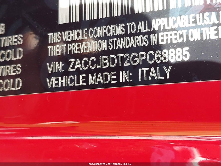 2016 Jeep Renegade VIN ZACCJBDT2GPC68885 IAAI salvage auction — FRONT END, Salvage (Kentucky), sold $575 on 2026-08-18 (photo 9)