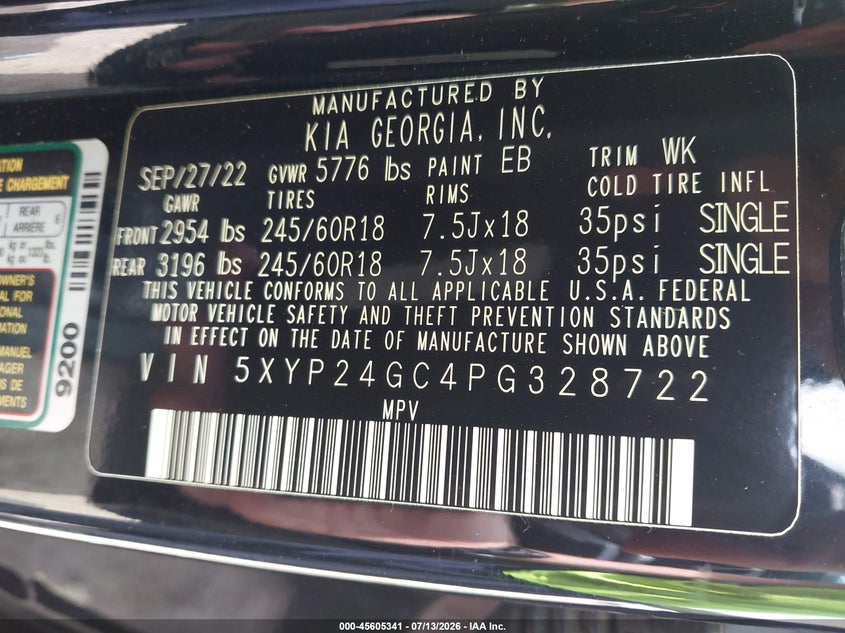 2023 Kia Telluride VIN 5XYP24GC4PG328722 IAAI salvage auction — RIGHT SIDE, Salvage (Georgia), sold $8,950 on 2026-09-03 (photo 9)