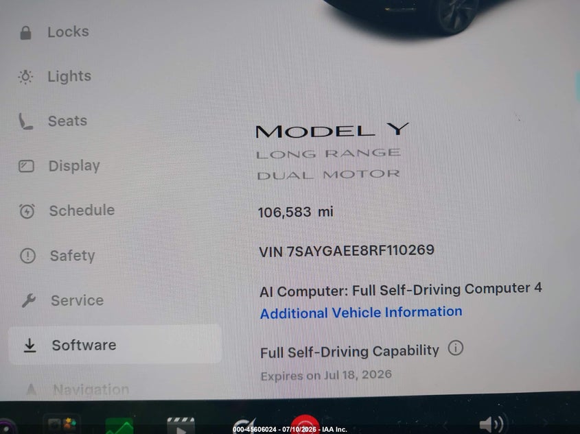 2024 Tesla Model y VIN 7SAYGAEE8RF110269 IAAI salvage auction — FRONT END, Salvage Title, sold $25 on 2026-07-30 (photo 7)