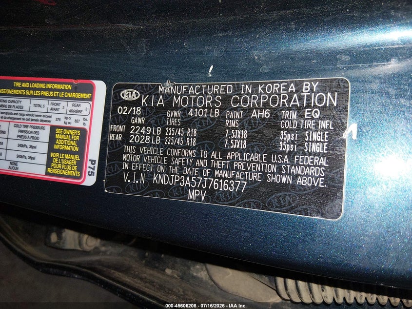 2018 Kia Soul VIN KNDJP3A57J7616377 IAAI salvage auction — FRONT & REAR, Salvage (Arizona), sold $1,700 on 2026-07-28 (photo 9)