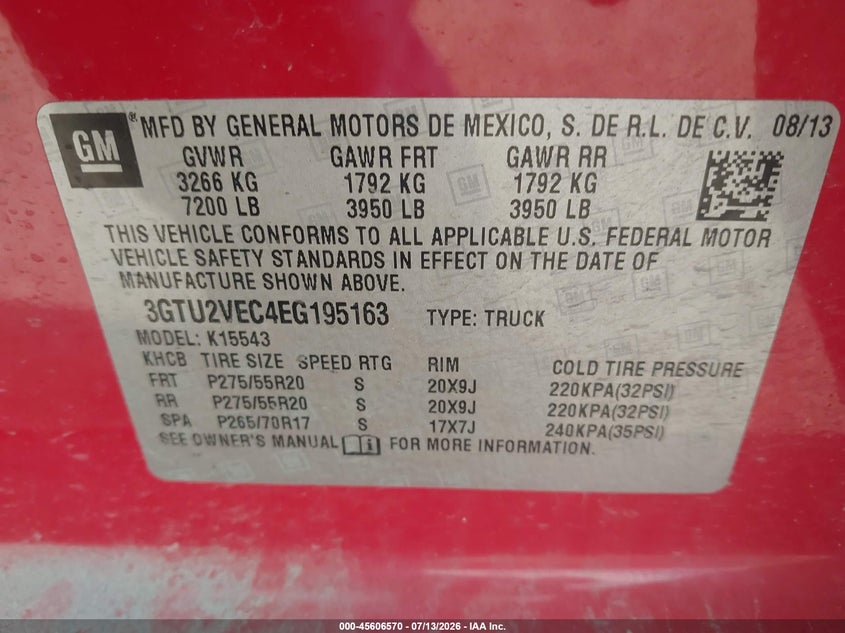 2014 Gmc SIERRA VIN 3GTU2VEC4EG195163 IAAI salvage auction — FRONT END, Salvage (Texas), sold $3,450 on 2026-08-24 (photo 9)