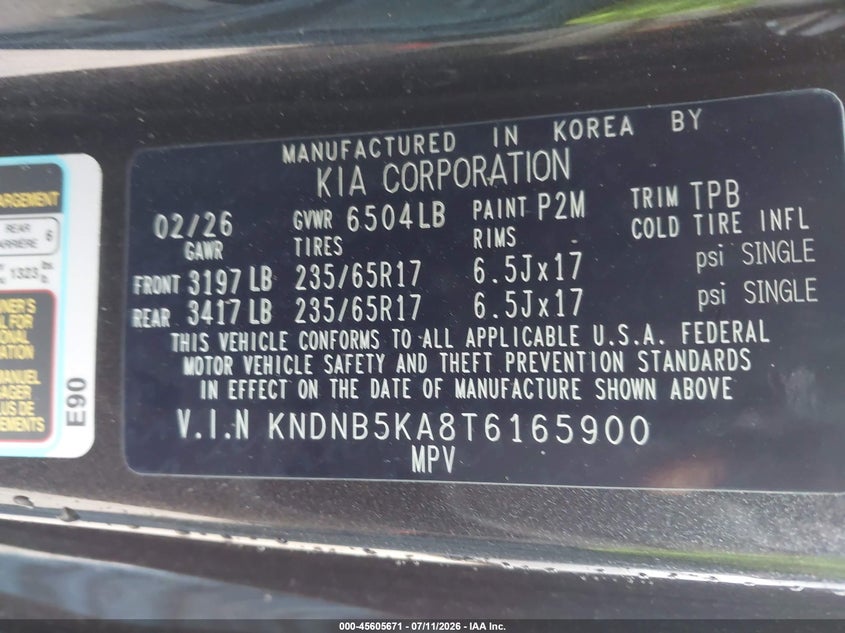 2026 Kia Carnival VIN KNDNB5KA8T6165900 IAAI salvage auction — LEFT & RIGHT, Enterprise Vehicles Clear Only (Texas), sold $20,700 on 2026-07-27 (photo 9)