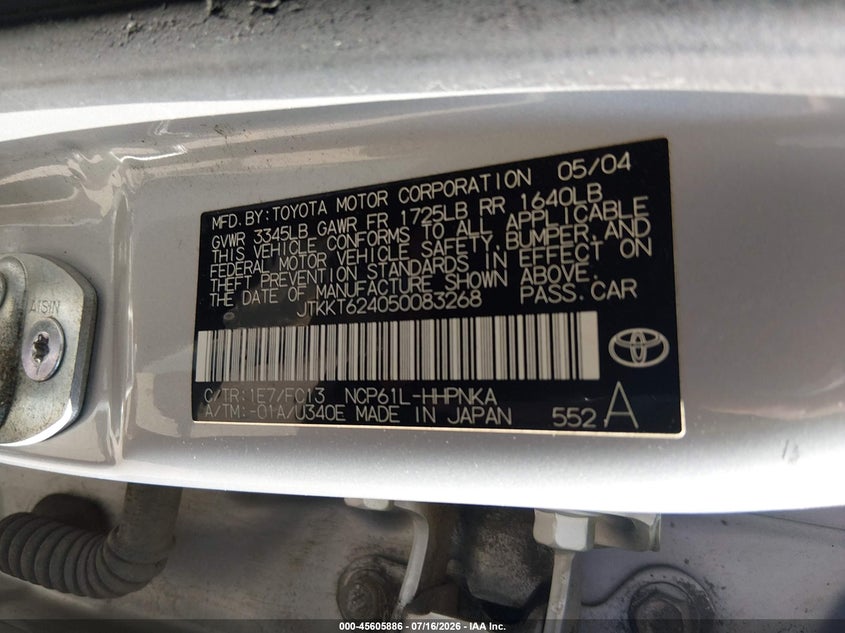 2005 Scion Xa VIN JTKKT624050083268 IAAI salvage auction — NORMAL WEAR, Clear (Colorado), sold $150 on 2026-07-28 (photo 9)