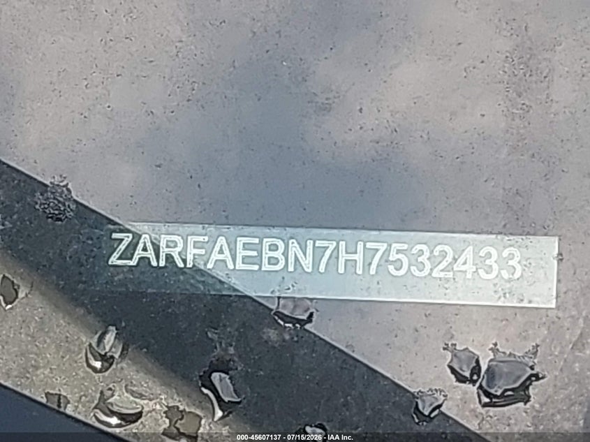 2017 Alfa romeo Giulia VIN ZARFAEBN7H7532433 IAAI salvage auction — FRONT END, Salvage (Mississippi), sold $5,100 on 2026-08-20 (photo 9)