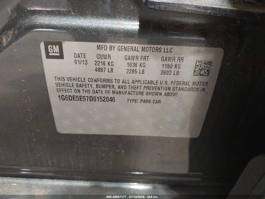 2013 Cadillac Cts VIN 1G6DE5E57D0152046 IAAI salvage auction — ROOF, Salvage (North Carolina), sold $2,650 on 2026-08-01 (photo 9)