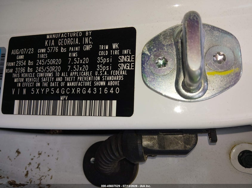 2024 Kia Telluride VIN 5XYP54GCXRG431640 IAAI salvage auction — WATER/FLOOD, Salvage (Louisiana), sold $5,400 on 2026-07-29 (photo 9)