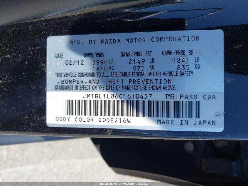 2012 Mazda 3 VIN JM1BL1L86C1610457 IAAI salvage auction — FRONT END, Salvage (California), sold $650 on 2026-07-30 (photo 9)