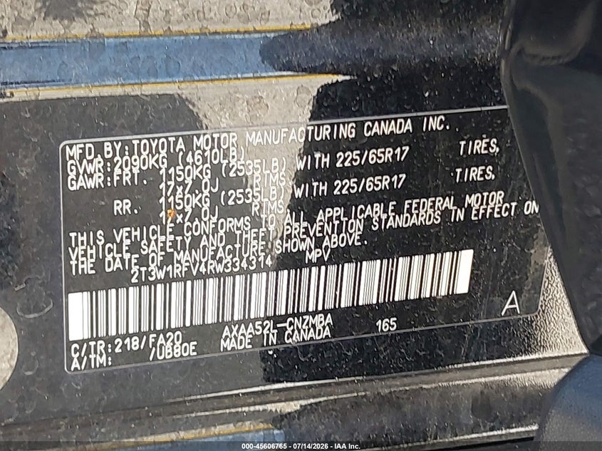 2024 Toyota Rav4 VIN 2T3W1RFV4RW334314 IAAI salvage auction — RIGHT SIDE, Rebuildable (Florida), sold $6,750 on 2026-08-19 (photo 9)