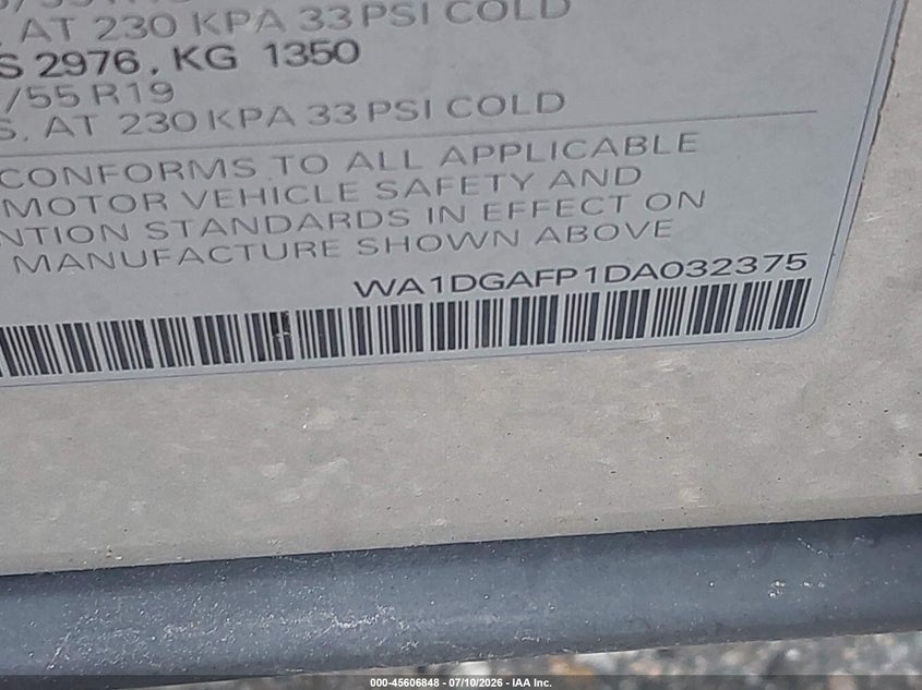 2013 Audi Q5 VIN WA1DGAFP1DA032375 IAAI salvage auction — NORMAL WEAR, Clear (Rhode Island), sold $1,450 on 2026-07-21 (photo 9)