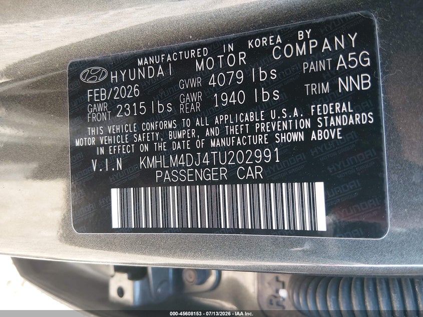 2026 Hyundai Elantra VIN KMHLM4DJ4TU202991 IAAI salvage auction — FRONT END, Enterprise Vehicles Clear Only (Oregon), sold $6,700 on 2026-07-16 (photo 9)