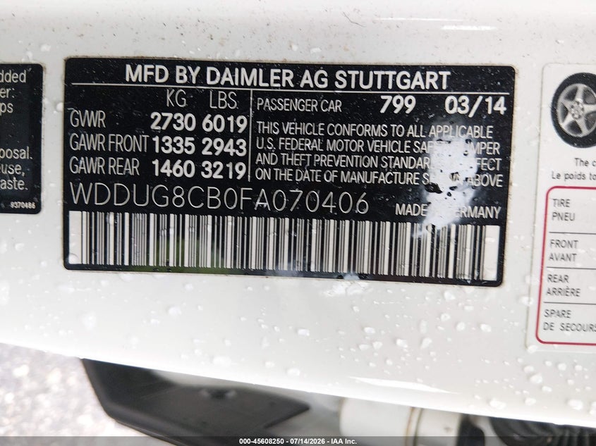2015 Mercedes-benz S class VIN WDDUG8CB0FA070406 IAAI salvage auction — NORMAL WEAR, Original (Texas), sold $5,550 on 2026-08-05 (photo 9)