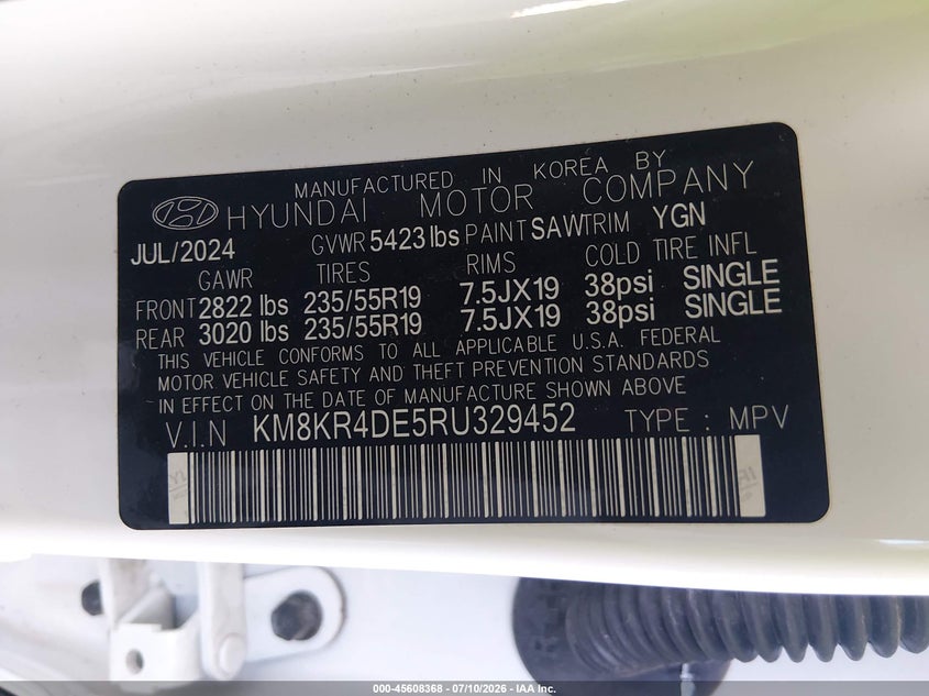 2024 Hyundai Ioniq 5 VIN KM8KR4DE5RU329452 IAAI salvage auction — RIGHT FRONT, Wait Title, sold $9,900 on 2026-08-22 (photo 9)