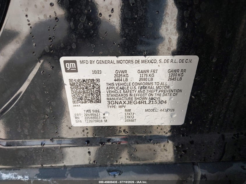 2024 Chevrolet Equinox VIN 3GNAXJEG4RL215304 IAAI salvage auction — NORMAL WEAR, Original (Texas), sold $13,100 on 2026-07-29 (photo 9)