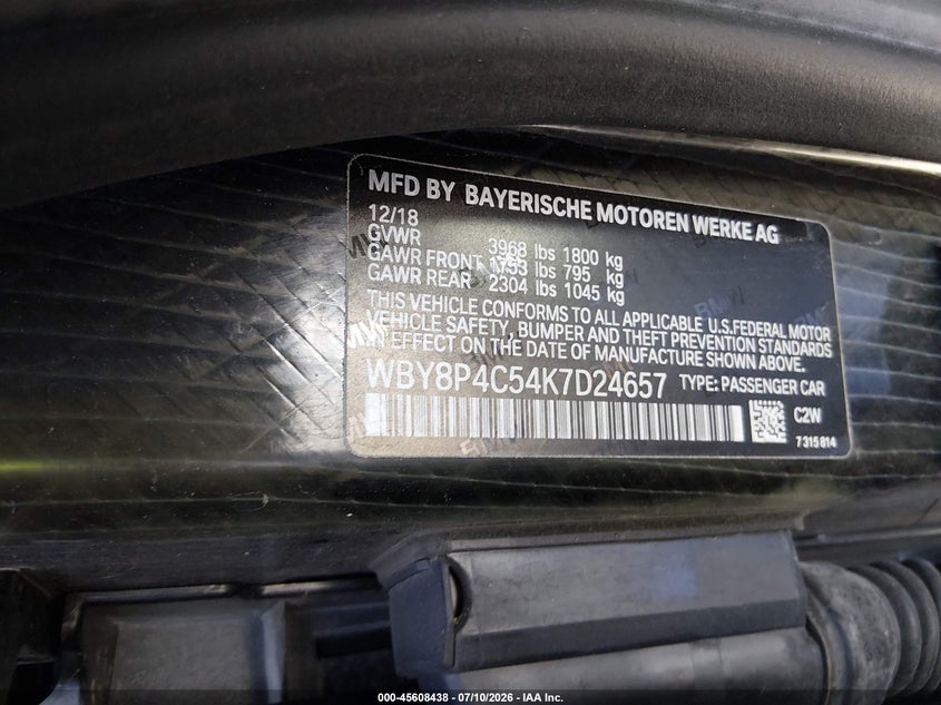 2019 BMW I3 VIN WBY8P4C54K7D24657 IAAI salvage auction — LEFT FRONT, Salvage (Arizona), sold $4,550 on 2026-07-29 (photo 9)